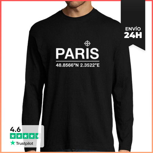 Camiseta Hombre Manga Larga Coordenadas De París Viaje Francia - latostadora.com - Modalova
