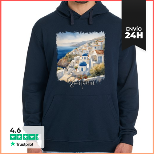 Sudadera Unisex Con Capucha Santorini Grecia, Acuarela De - latostadora.com - Modalova