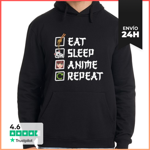 Sudadera Unisex Con Capucha Comer Dormir Anime Repetir Otaku - latostadora.com - Modalova
