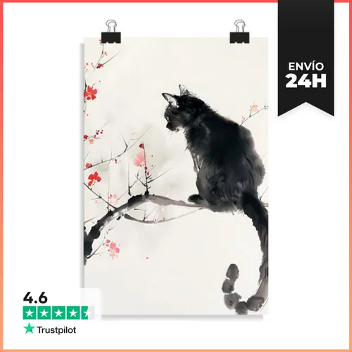 Póster Vertical Gato En Tinta China LaTostadora - latostadora.com - Modalova