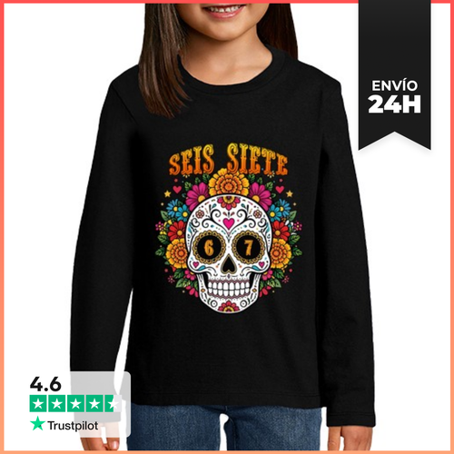 Camiseta Manga Larga Para Niños Días De Muertos Seis Siete - latostadora.com - Modalova