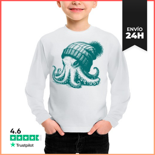 Camiseta Manga Larga Para Niños PULPO CON GORRO DE LANA - latostadora.com - Modalova