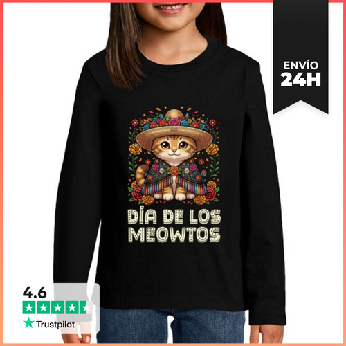 Camiseta Manga Larga Para Niños Gato Mexicano Floral Día De - latostadora.com - Modalova