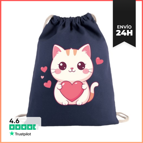 Mochila Saco Con Cuerdas Gato Kawaii Con Corazón LaTostadora - latostadora.com - Modalova