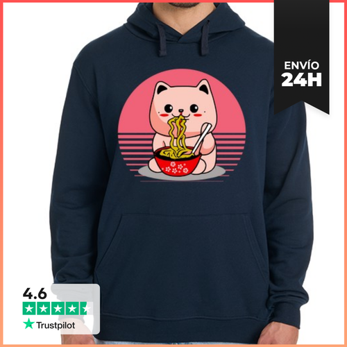Sudadera Unisex Con Capucha Lindo Gato Kawaii Comiendo Ramen - latostadora.com - Modalova