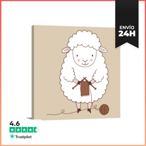 Lienzo Cuadrado Oveja Blanca Con Agujas De Tejer Y Ovillo De Lana - latostadora.com - Modalova