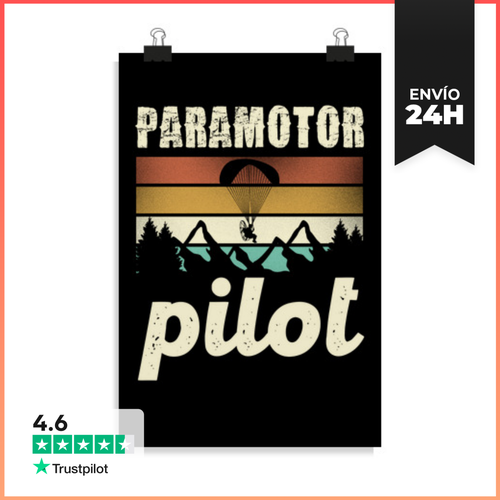 Póster Vertical Piloto De Paramotor Vintage Atardecer Montañas - latostadora.com - Modalova