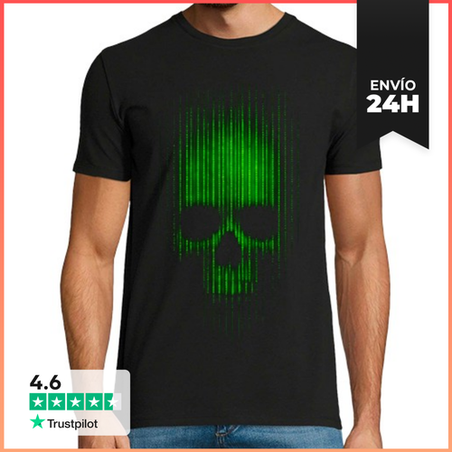 Camiseta Hombre Clásica Calavera Craneo Codigo Binario Lluvia - latostadora.com - Modalova