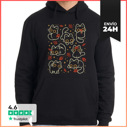 Sudadera Unisex Con Capucha Gatos Negros Lindos Con Hojas De - latostadora.com - Modalova