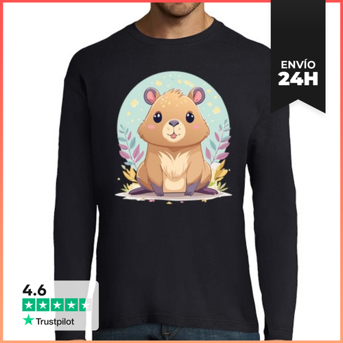 Camiseta Hombre Manga Larga Capibara Kawaii LaTostadora - latostadora.com - Modalova