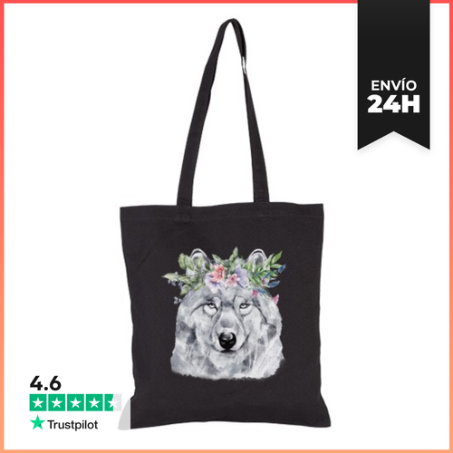 Bolsa De Tela Lobo Con Flores Totebag LaTostadora - latostadora.com - Modalova