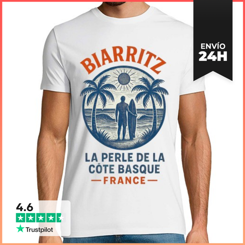 Camiseta Hombre Clásica Biarritz Costa Vasca Francia Sol Olas - latostadora.com - Modalova