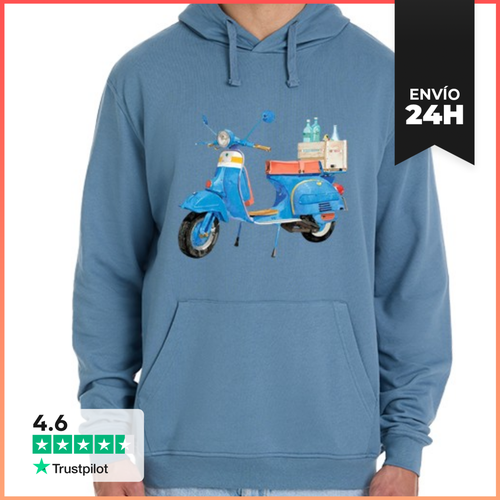 Sudadera Unisex Con Capucha Scooter Azul Vintage Y Caja De - latostadora.com - Modalova