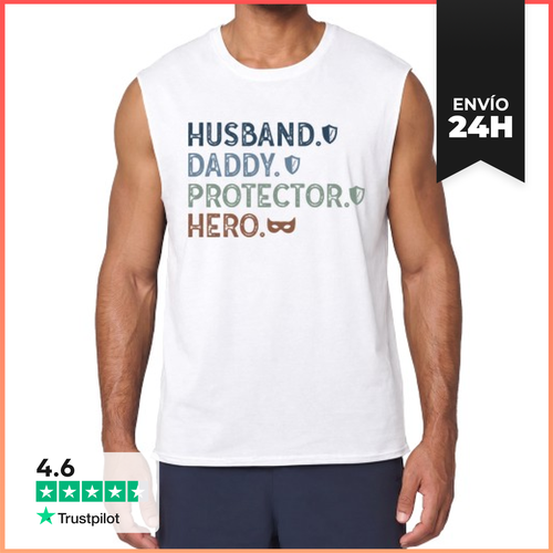 Camiseta Sin Mangas HUSBAND DADDY PROTECTOR HERO LaTostadora - latostadora.com - Modalova