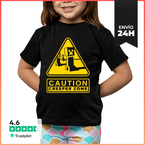 Camiseta Clásica Para Niños Caution Creeper Zone (Negro) - latostadora.com - Modalova