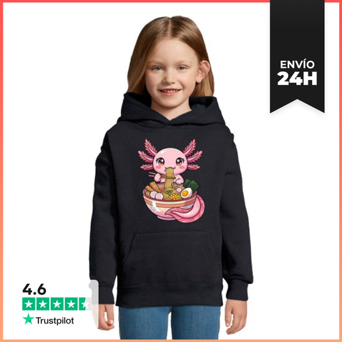 Sudadera Para Niños Con Capucha Ajolote Kawaii Comiendo Ramen - latostadora.com - Modalova