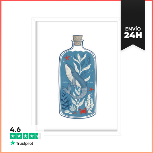 Cuadro Con Marco Vertical Ballena Botella Océano Retro - latostadora.com - Modalova