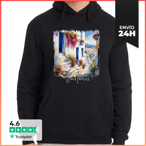 Sudadera Unisex Con Capucha Acuarela De Santorini, Santorini - latostadora.com - Modalova