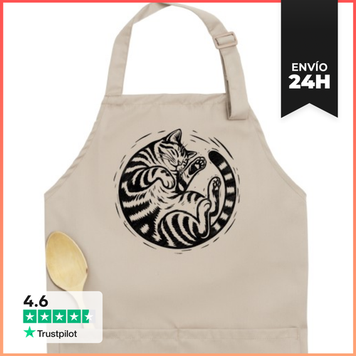 Delantal Premium Con Bolsillo Chat Tigré Lové - Linograbado - latostadora.com - Modalova