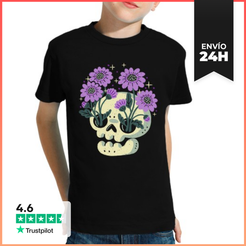 Camiseta Clásica Para Niños Calavera Con Flores Moradas - latostadora.com - Modalova