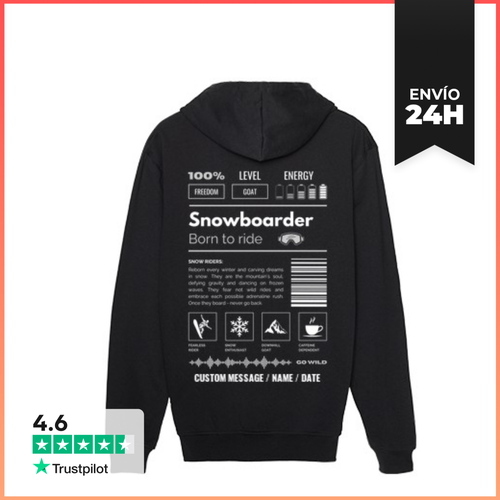 Sudadera Unisex Con Capucha SNOWBOARDER 1 - TEXTO PERSONALIZADO - latostadora.com - Modalova