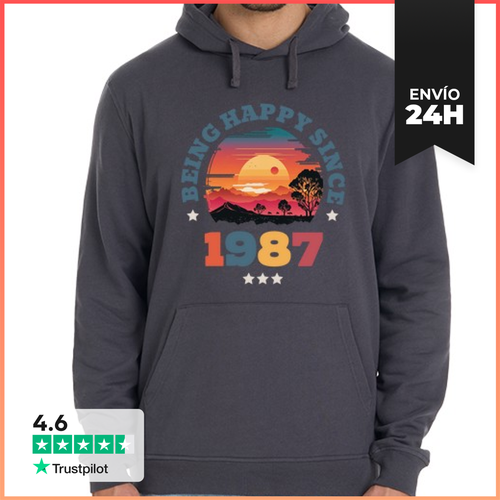 Sudadera Unisex Con Capucha Being Happy Since 1987 Vintage Sunset - latostadora.com - Modalova