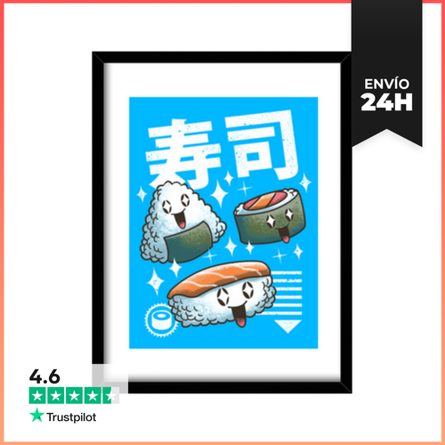 Cuadro Con Marco Vertical Sushi Kawaii LaTostadora - latostadora.com - Modalova