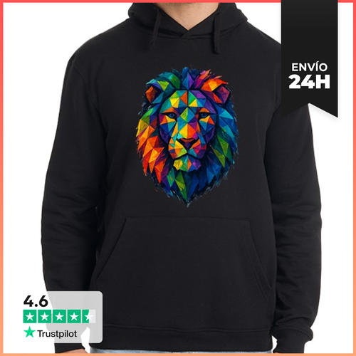 Sudadera Unisex Con Capucha León Imperial Colorido Geek Low-poly - latostadora.com - Modalova