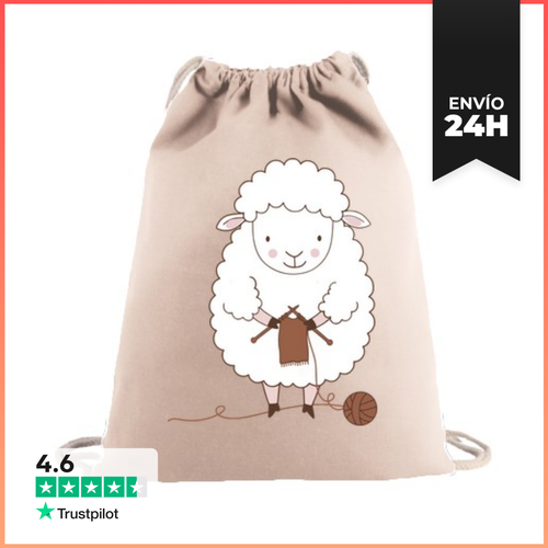 Mochila Saco Con Cuerdas Oveja Blanca Con Agujas De Tejer Y - latostadora.com - Modalova