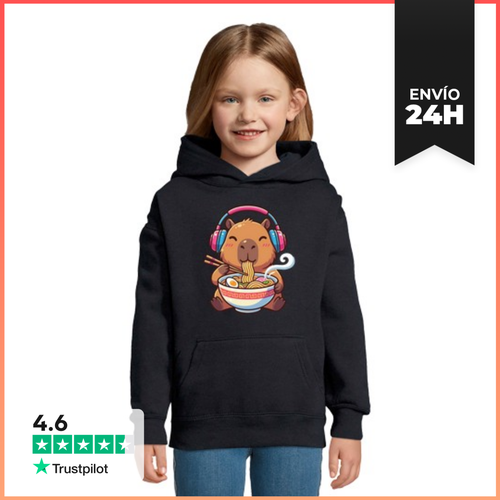 Sudadera Para Niños Con Capucha Kawaii Capibara Ramen Música - latostadora.com - Modalova