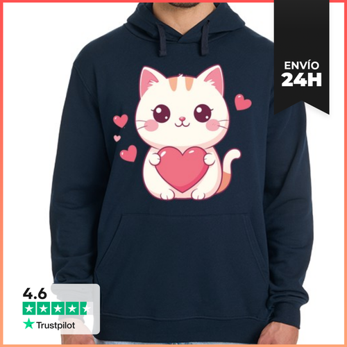 Sudadera Unisex Con Capucha Gato Kawaii Con Corazón LaTostadora - latostadora.com - Modalova