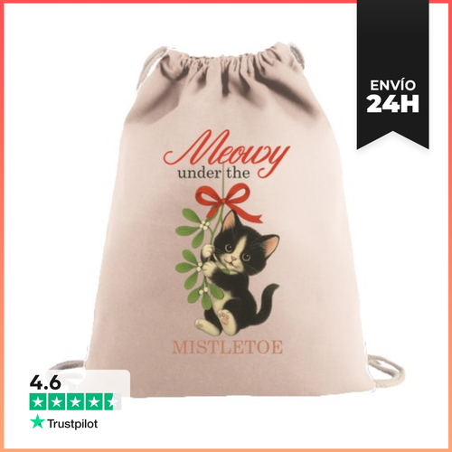 Mochila Saco Con Cuerdas MEOWY UNDER THE MISTLETOE XMAS CAT - latostadora.com - Modalova