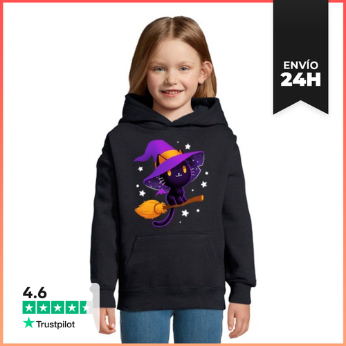 Sudadera Para Niños Con Capucha Black Witch Cat - Magical Kitty - latostadora.com - Modalova
