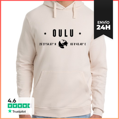 Sudadera Unisex Con Capucha Texto Negro Oulu Coordenadas - latostadora.com - Modalova