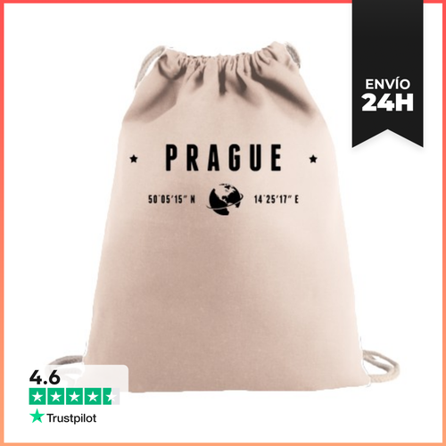 Mochila Saco Con Cuerdas Texto De Praga En Negro Coordenadas - latostadora.com - Modalova