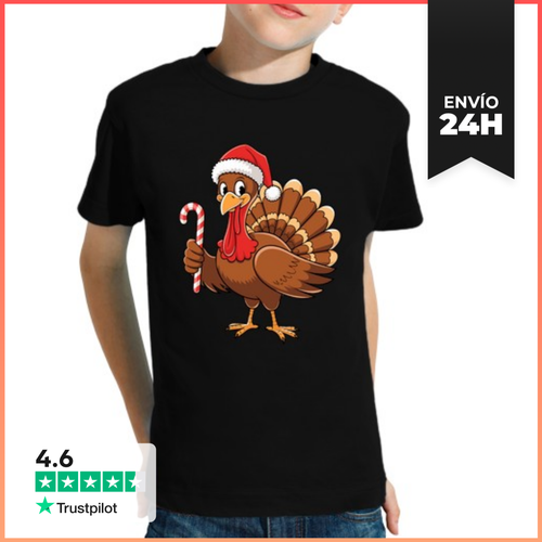 Camiseta Clásica Para Niños Pavo Con Gorro De Navidad Acción De - latostadora.com - Modalova