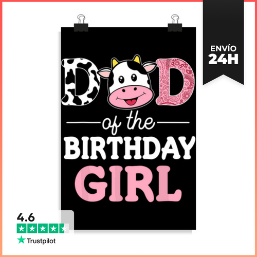 Póster Vertical Papá De La Niña De Cumpleaños Papá Vaca De Granja - latostadora.com - Modalova