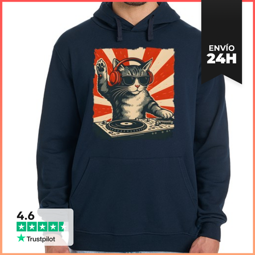 Sudadera Unisex Con Capucha Tocadiscos De Dj Con Forma De Gato - latostadora.com - Modalova