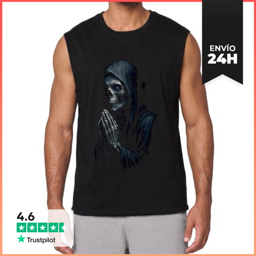 Camiseta Sin Mangas La Santa Muerte Rezando Rosario Calavera - latostadora.com - Modalova