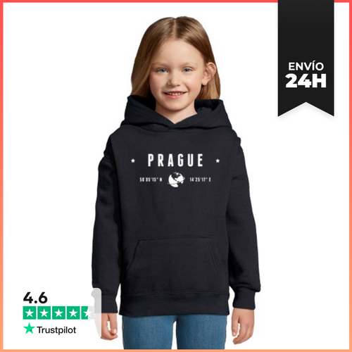 Sudadera Para Niños Con Capucha Texto Blanco De Praga Coordenadas - latostadora.com - Modalova