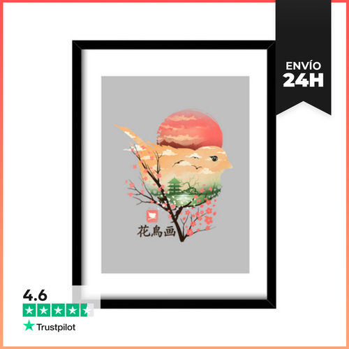 Cuadro Con Marco Vertical Ukiyo E Bird LaTostadora - latostadora.com - Modalova