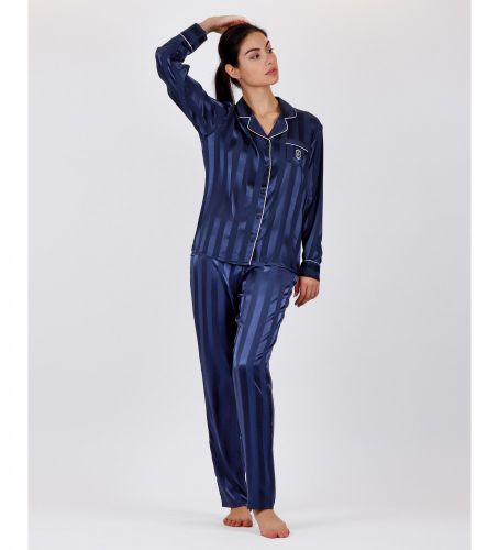 Pyjama de mariage ouvert à rayures nues en satin (L), Bleu, Homewear, Polyester, Manche longue - Admas - Modalova