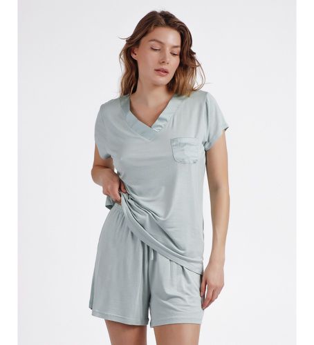 Pyjama à manches courtes avec bandes de satin vertes (S), Homewear, Modal, Manche courte - Admas - Modalova