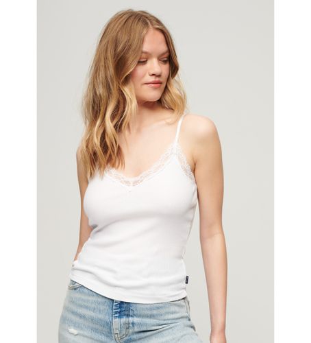 W6011804A Essential ribbed t-shirt with lace (XS/S), Blanc, Casuel, Sans manches / bretelles, Le coton biologique - Superdry - Modalova