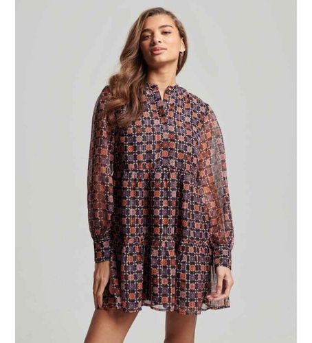 W8011456A Mini-robe multicolore à manches longues et à volants en gradins (XXS), Casuel, Polyester, Manche longue - Superdry - Modalova