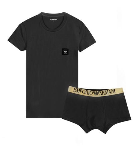 F595 Ensemble T-shirt et boxer noirs (XL), Homewear, Coton - Emporio Armani - Modalova