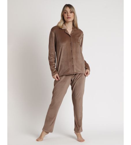 Pyjama ouvert manches longues manches rayées Relax Home marron (M), Homewear, Polyester, Manche longue - Admas - Modalova