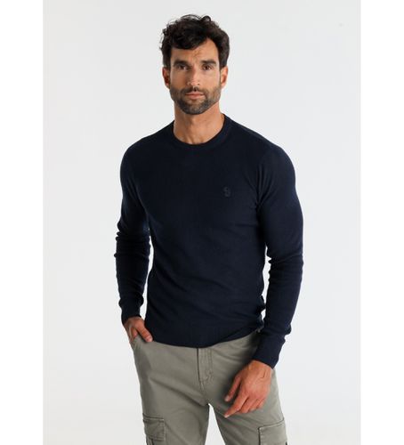 Basic Jaquard Pullover (S), Casuel, Coton, Manche longue, Marine - Six Valves - Modalova