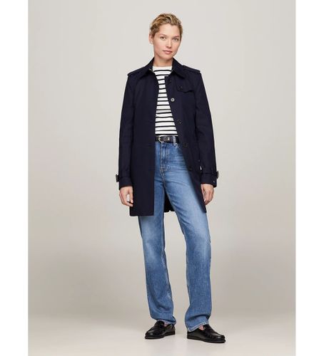 Til kvinder. WW0WW24966 Heritage enkeltradet trenchcoat med enkelt bryst, navy (XS), Casual, Bomuld, Lange ærmer, Blå - Tommy Hilfiger - Modalova