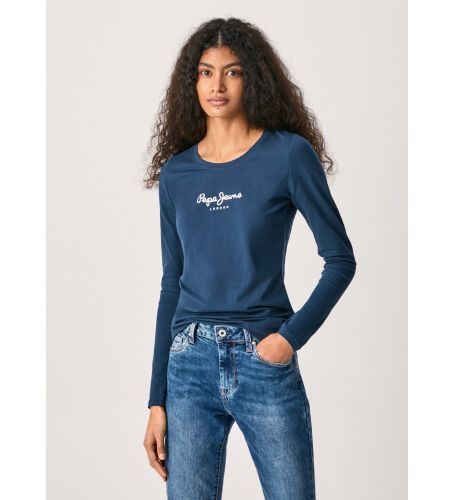 Til kvinder. PL505203 Ny Virginia Ls N navy T-shirt (XS), Casual, Bomuld, Lange ærmer, Blå - Pepe Jeans - Modalova